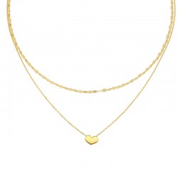 Collier double rangs maille fleur et un coeur lisse en argent 925/1000 doré