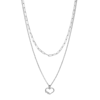 Collier double rangs orné d'un coeur infini en argent 925/1000 platiné