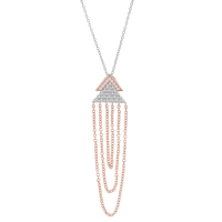 Collier double triangles dont 1 empierré, duo de chaînes en argent 925/1000 rhodié et doré rose