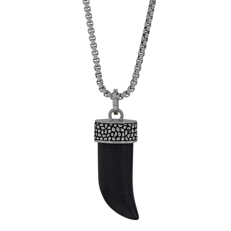 Collier en Acier avec corne Onyx noir design reptile