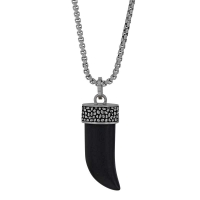 Collier en Acier avec corne Onyx noir design reptile