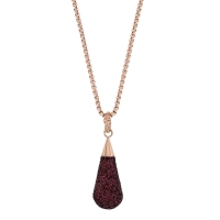 Collier en acier doré rose avec pendentif goutte d'eau pailletée prune