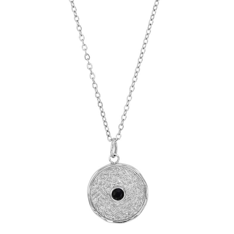 Collier en Acier martelé et cristal noir