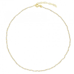 Collier en argent 925/1000 doré avec perles de verre blanc