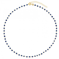 Collier en argent 925/1000 doré avec perles de verre bleu marine