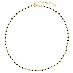 Collier en argent 925/1000 doré avec perles de verre noir