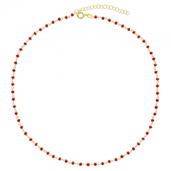 Collier en argent 925/1000 doré avec perles de verre rouge
