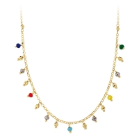 Collier en argent 925/1000 doré avec petites pierres de cristal multicolores