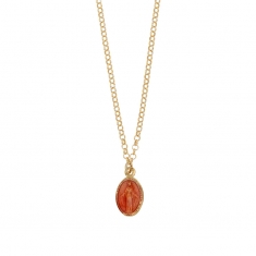 Collier en argent 925/1000 doré GYPSY MARIA pampille médaille Madone rose avec émail