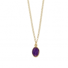 Collier en argent 925/1000 doré GYPSY MARIA pampille médaille Madone violet avec émail