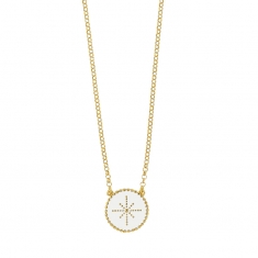 Collier en argent 925/1000 doré rond en émail blanc avec étoile