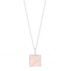 Collier en argent 925/1000 et pendentif forme carré en quartz rose