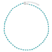 Collier en argent 925/1000 platiné avec perles de verre noires