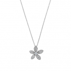 Collier en argent 925/1000 rhodié et Fleur microserti oxydes de zirconium