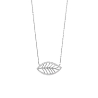 Collier en argent 925/1000 rhodié - Feuille graphique en oxydes de zirconium