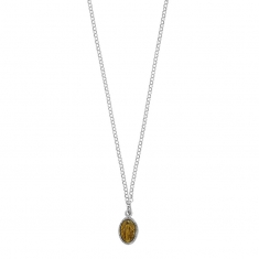 Collier en argent 925/1000 rhodié GYPSY MARIA pampille médaille Madone jaune avec émail
