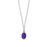 Collier en argent 925/1000 rhodié GYPSY MARIA pampille médaille Madone violet avec émail