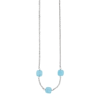 Collier en argent 925/1000 rhodié LIBERA avec Oeil de chat carré à facettes couleur aigue-marine