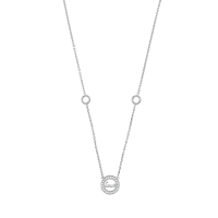 Collier en argent 925/1000 rhodié - Love entouré d'un cercle empierré