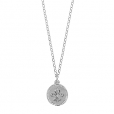 Collier en Argent 925/1000 rhodié motif rond avec Fleur de Lys