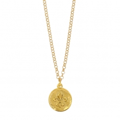 Collier en Argent 925/1000 rhodié motif rond avec Fleur de Lys