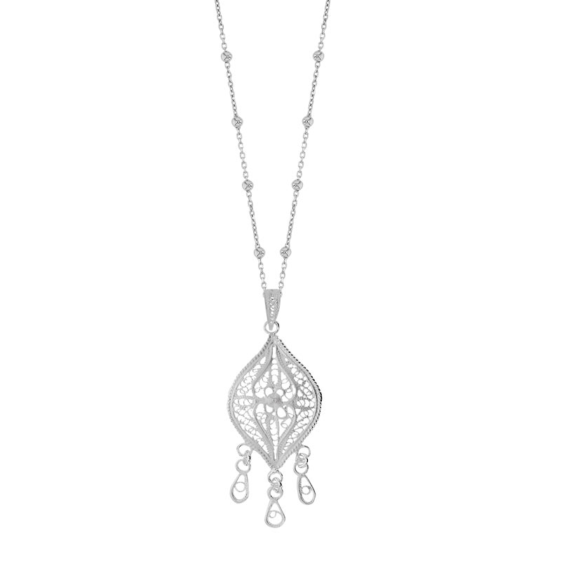 Collier en argent 925/1000 - chaîne boule pendant arabesque en filigrane