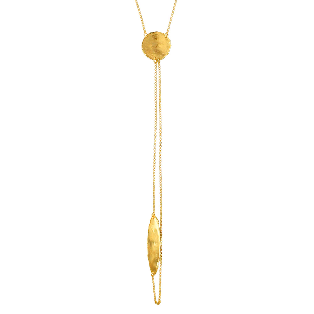 Collier en argent 925/1000 doré ANTIC effet mat et brillant brossé - formes ronde et allongée