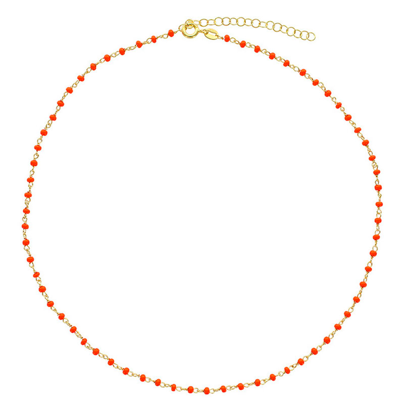 Collier en argent 925/1000 doré avec perles de verre orange
