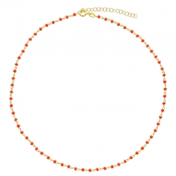 Collier en argent 925/1000 doré avec perles de verre orange
