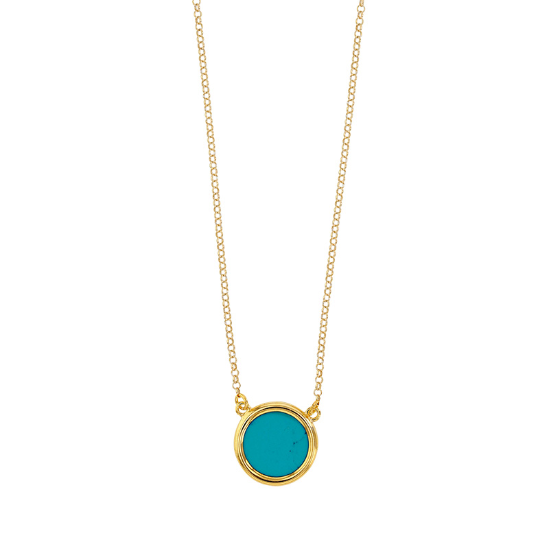 Collier en argent 925/1000 doré forme ronde avec turquoise reconstituée