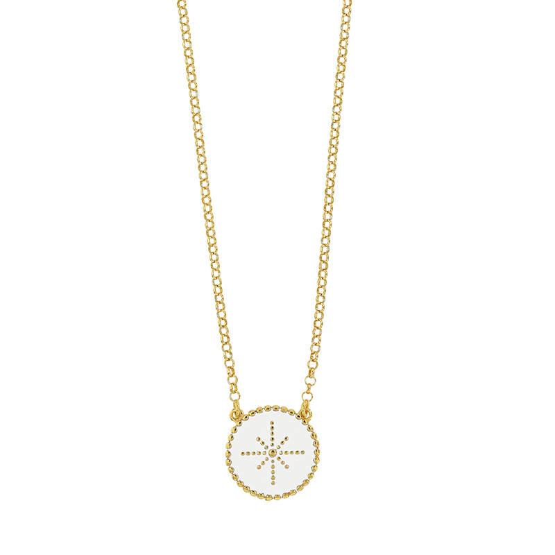 Collier en argent 925/1000 doré rond en émail blanc avec étoile