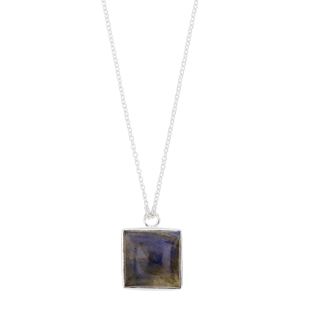 Collier en Argent 925/1000 et pendentif carré en Labradorite