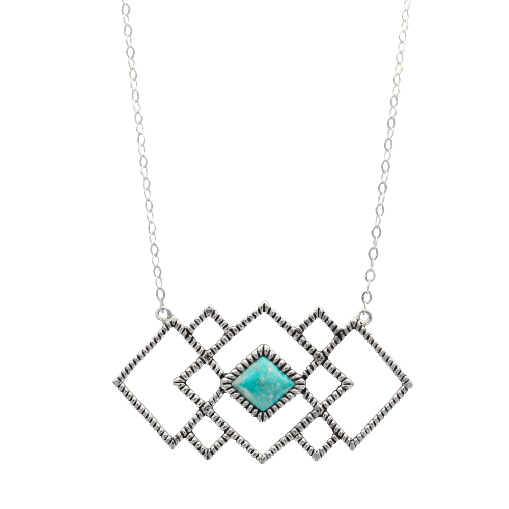 Collier en argent 925/1000 orné de losanges turquoise véritable