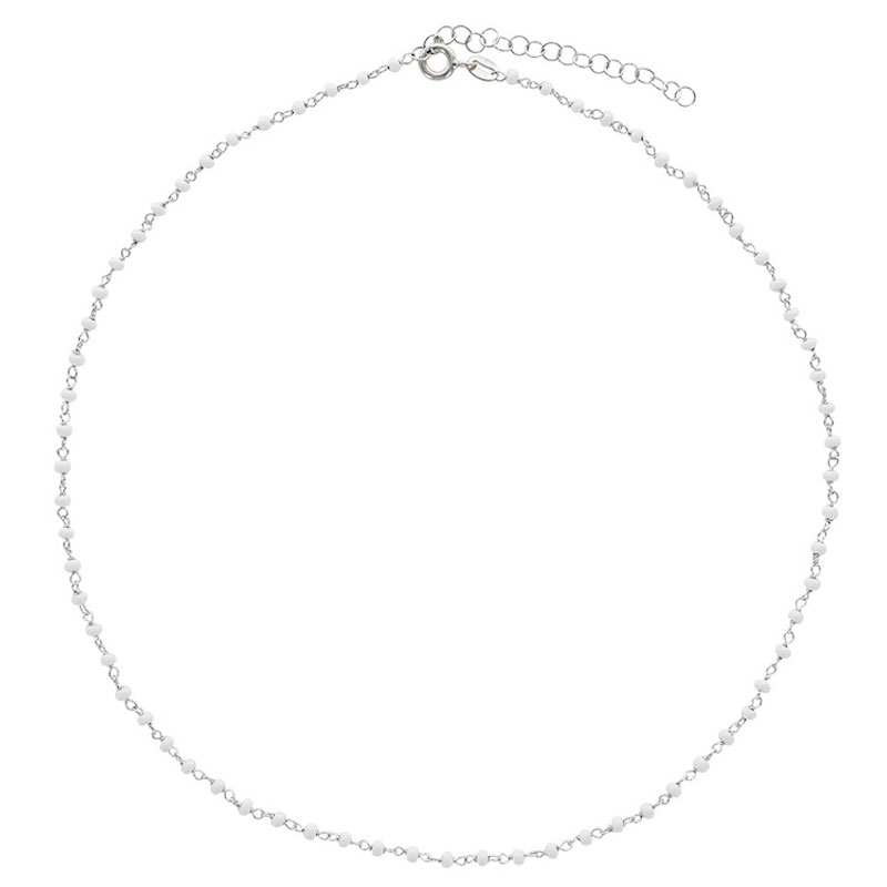 Collier en argent 925/1000 platiné avec perles de verre blanches