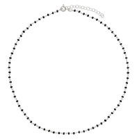 Collier en argent 925/1000 platiné avec perles de verre noires