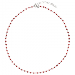 Collier en argent 925/1000 platiné avec perles de verre rouge