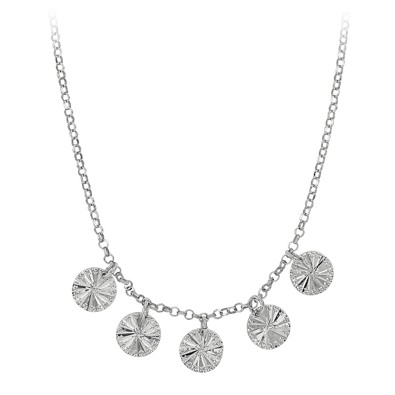 Collier en argent 925/1000 platiné LUNA avec pampilles rondes motif rayons de soleil