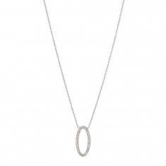 Collier en argent rhodié 925/1000 et pendentif oval microserti avec oxydes de zirconium