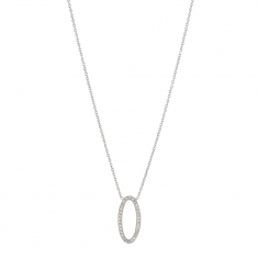 Collier en argent rhodié 925/1000 et pendentif oval microserti avec oxydes de zirconium