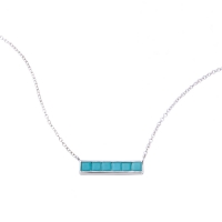Collier en Argent rhodié 925/1000 ligne de pierres synthétique de couleur turquoise