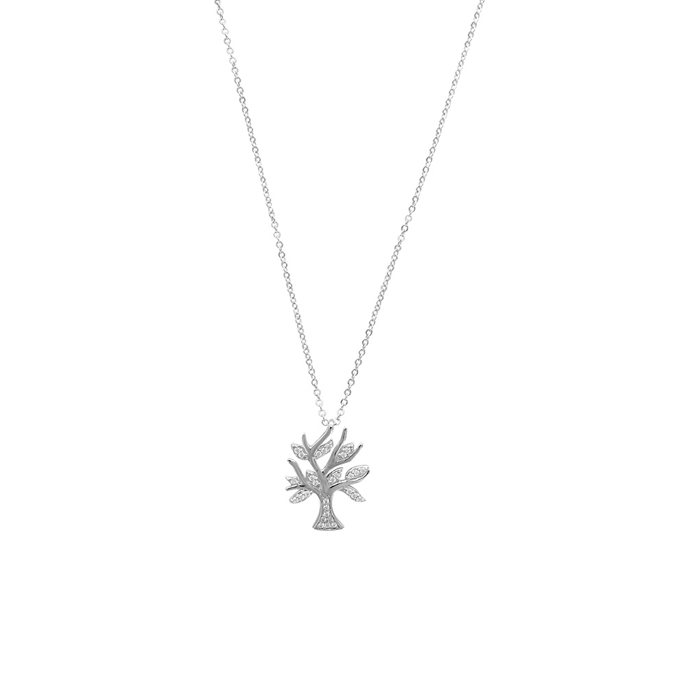Collier en argent rhodié 925/1000 Arbre microserti avec oxydes de zirconium