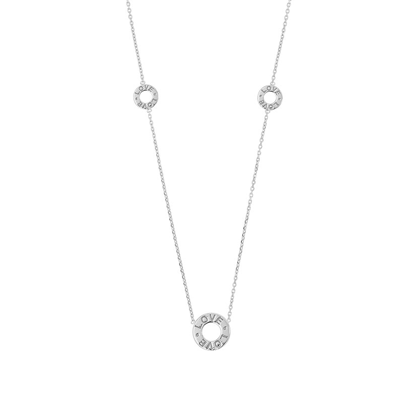 Collier en argent 925/1000 rhodié avec 3 cercles avec gravure LOVE