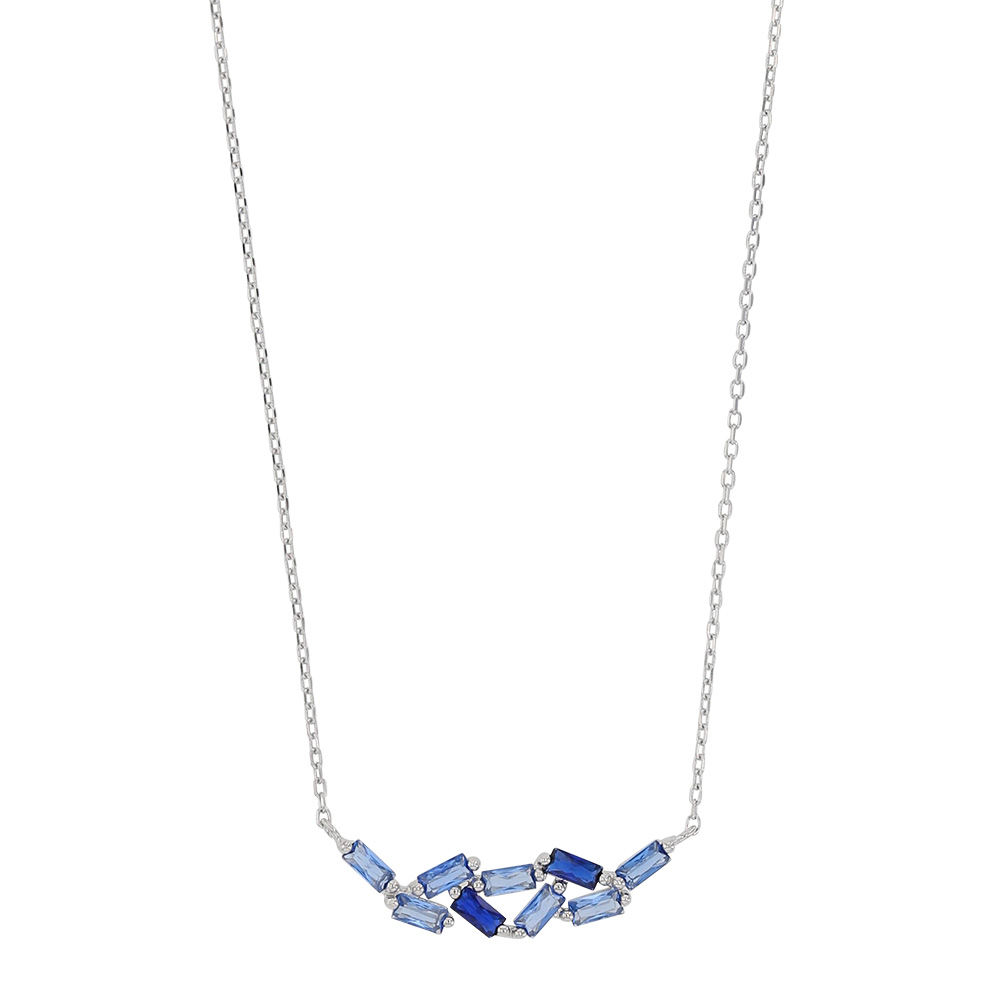 Collier en Argent rhodié 925/1000 avec des oxydes zirconium teintés bleus