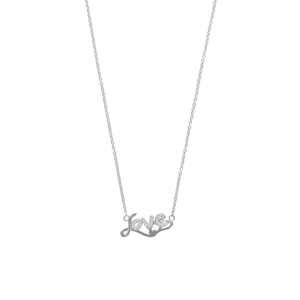 Collier en argent rhodié 925/1000 avec Love en oxydes de zirconium