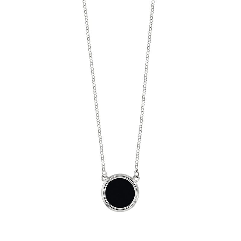 Collier en argent 925/1000 rhodié avec motif rond en Agate noire