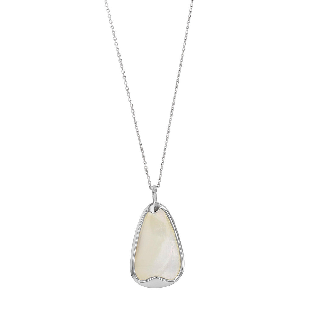 Collier en Argent 925/1000 rhodié avec nacre - forme allongée