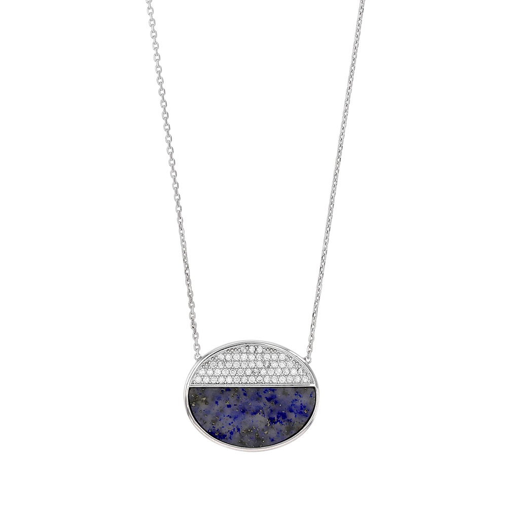 Collier en Argent rhodié 925/1000 avec oxydes de zirconium et lapis-lazuli