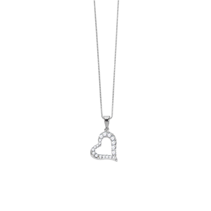 Collier en argent rhodié 925/1000 avec pendentif coeur avec oxydes de zirconium