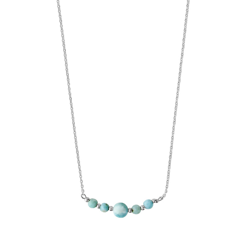 Collier en argent 925/1000 rhodié avec pierres rondes Larimar