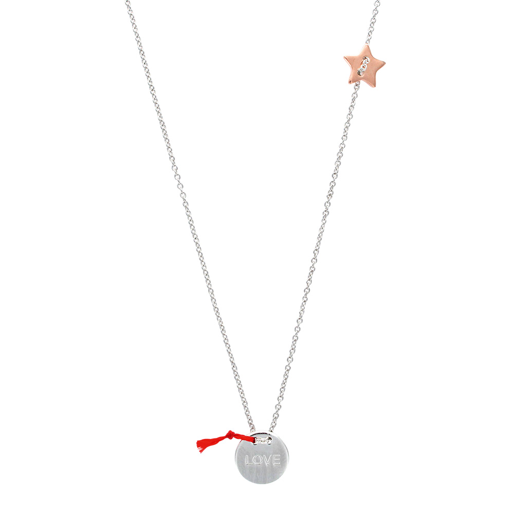 Collier en argent rhodié 925/1000 avec rond Love orné une étoile doré rose